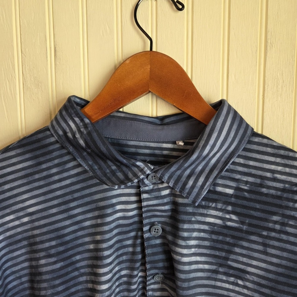 Puma Polo Shirt Mens XL Gray Striped Short Sleeve Lightweight Knit Logo Top